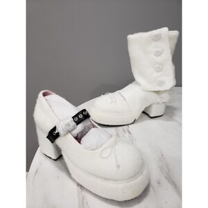 SIZE 11 Sugar Thrillz Faux Fur Mary Jane Heels Kawaii Lolita Shoes Snowbunny y2k